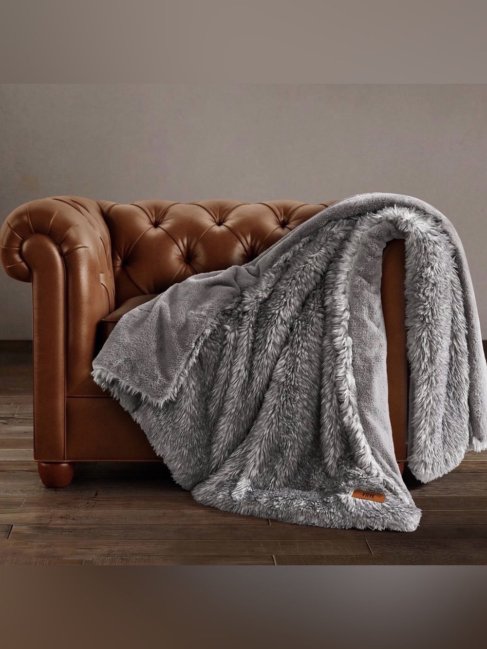 FRYE Arctic Luxe Faux Fur Throw, 60" x 70" Gray Machine Washable NEW